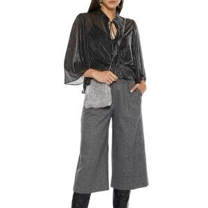 IRO Trinea Silver Metallic Mesh Blouse Size‎ 34 (XS)